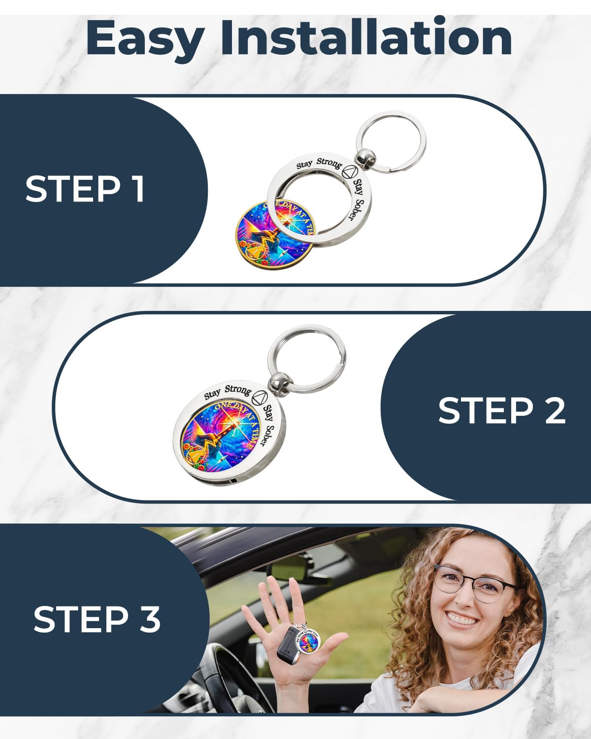 Stay Strong Stay Sober Stainless Coin Holder Keychain mysite