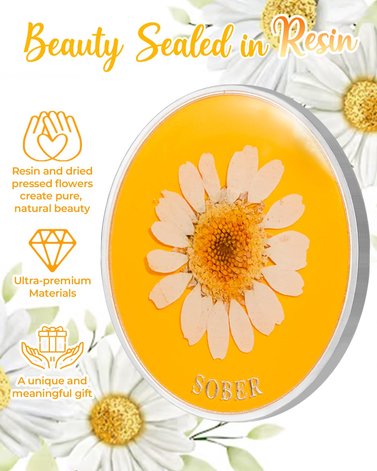 Real Dried Pressed Flowers Handmade Daisy Resin Sobriety Coin mysite