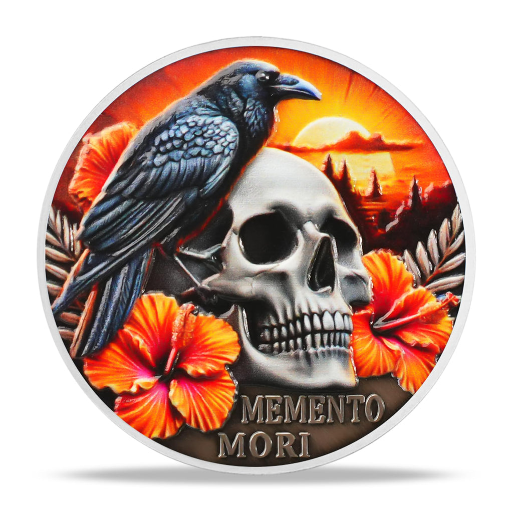 EDC Stoic Reminder Token Sunset & Floral Backgroind Inspiring Life & Death Stoicism Memento Mori Skull Challenge Coins mysite