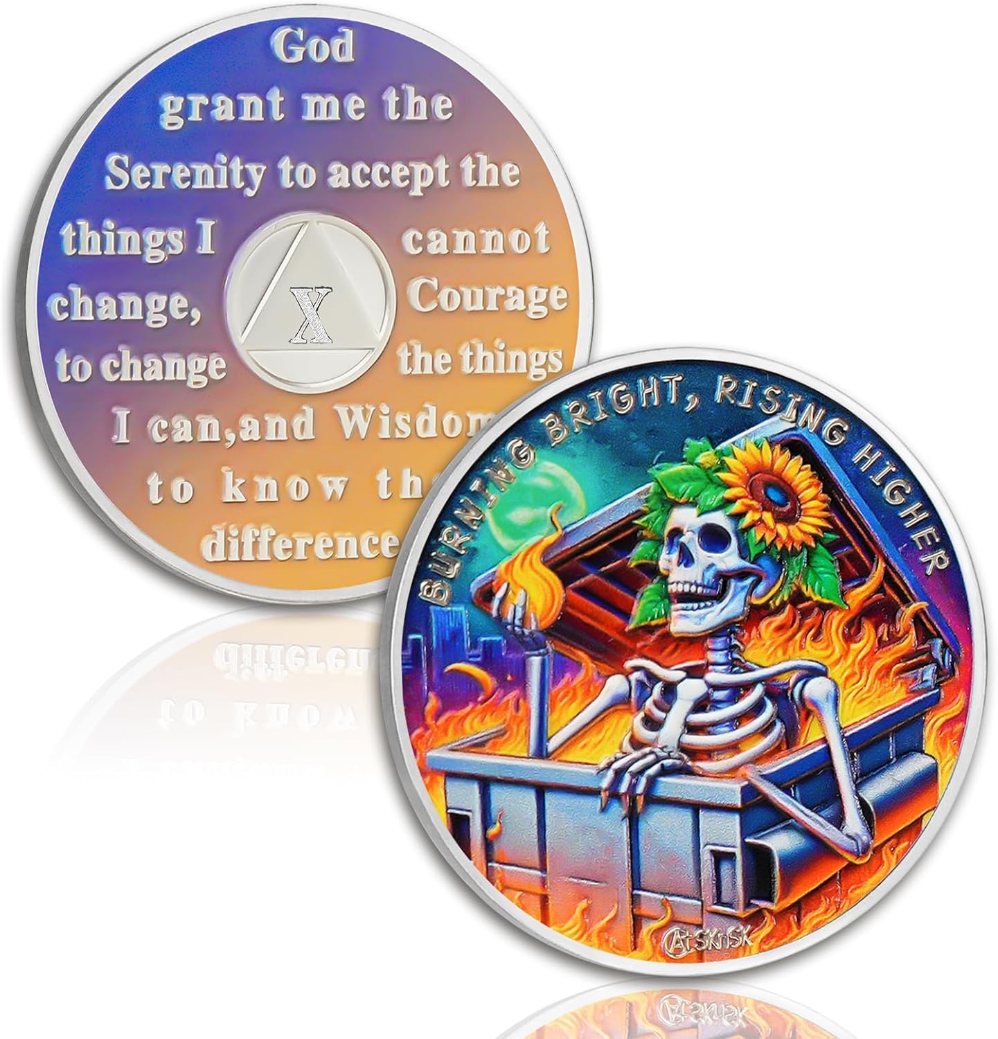 Personalized Reborn in Fire Sunflower Skeleton Sobriety Coin mysite