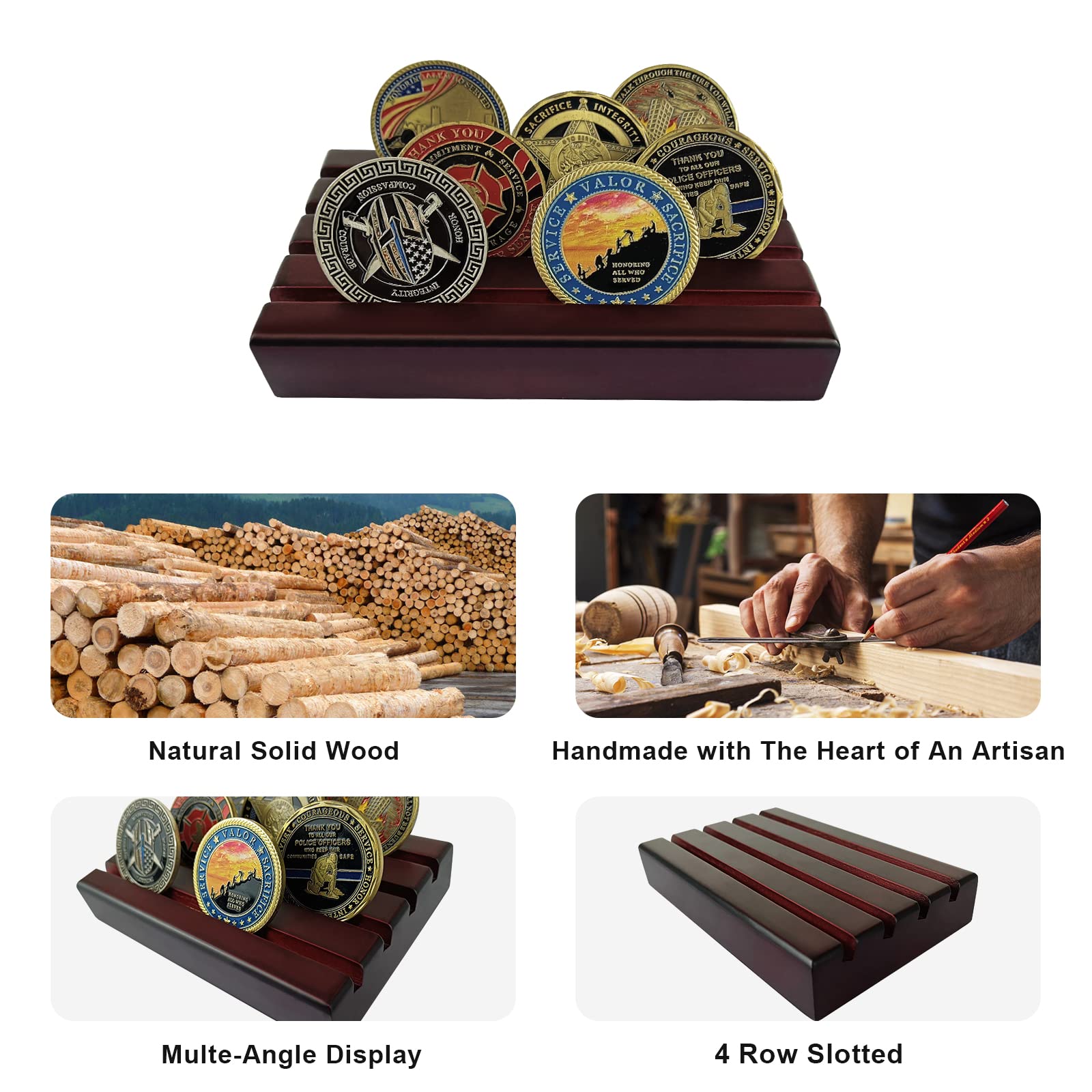 4 Row Solid Wood Small Coins Display Holder Holds 10-12 Coins mysite