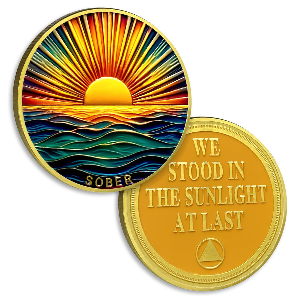 Colourful Sea Gold Sunrise Sobriety Coin mysite