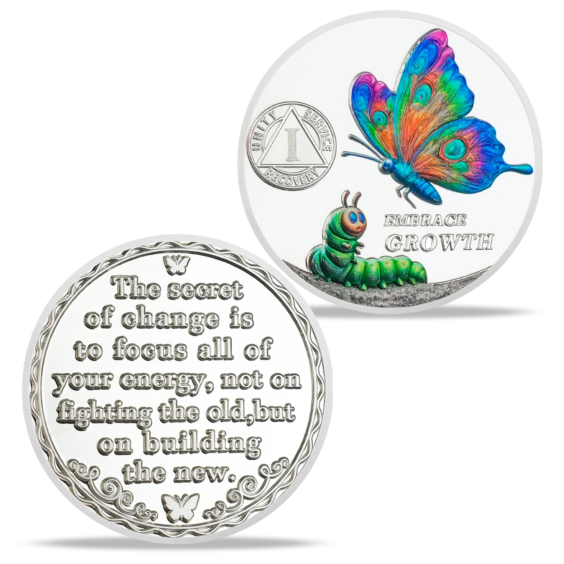 Personalized Cocoon to Butterfly Embrace Growth Sobriety Coin mysite