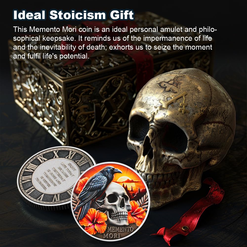 EDC Stoic Reminder Token Sunset & Floral Backgroind Inspiring Life & Death Stoicism Memento Mori Skull Challenge Coins mysite