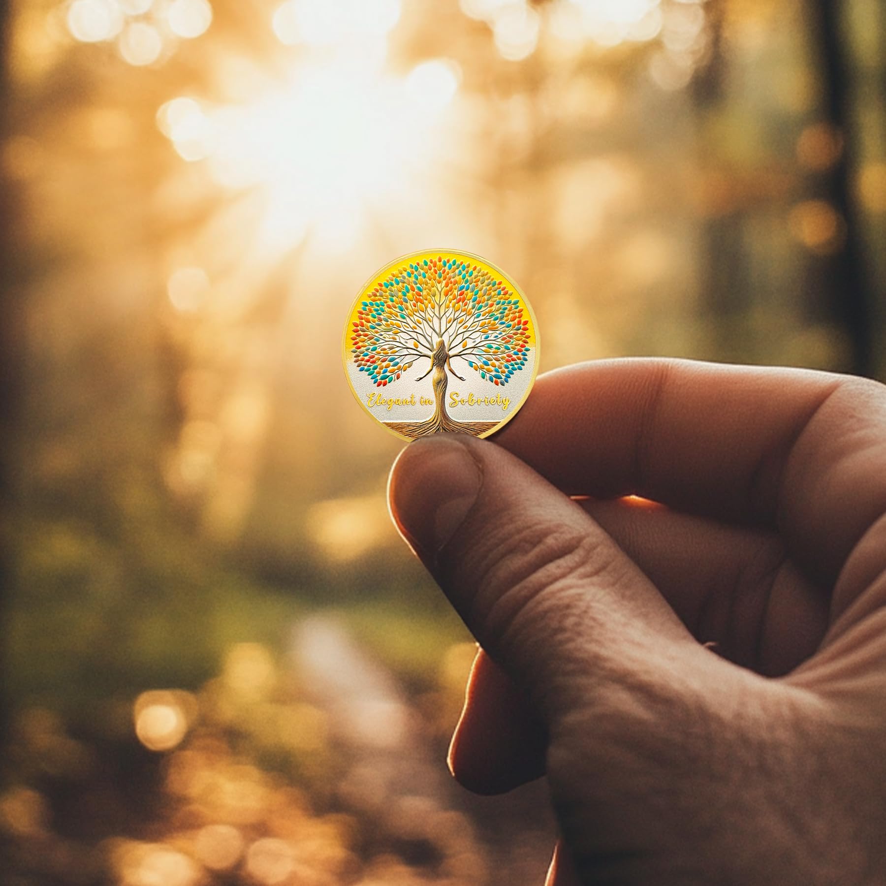 Woman Tree Affirmation Sobriety Coin mysite