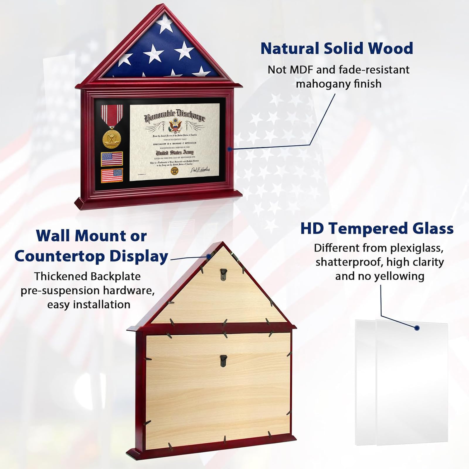 Mahogany Solid Wood Flag Certificate Display Case Box mysite