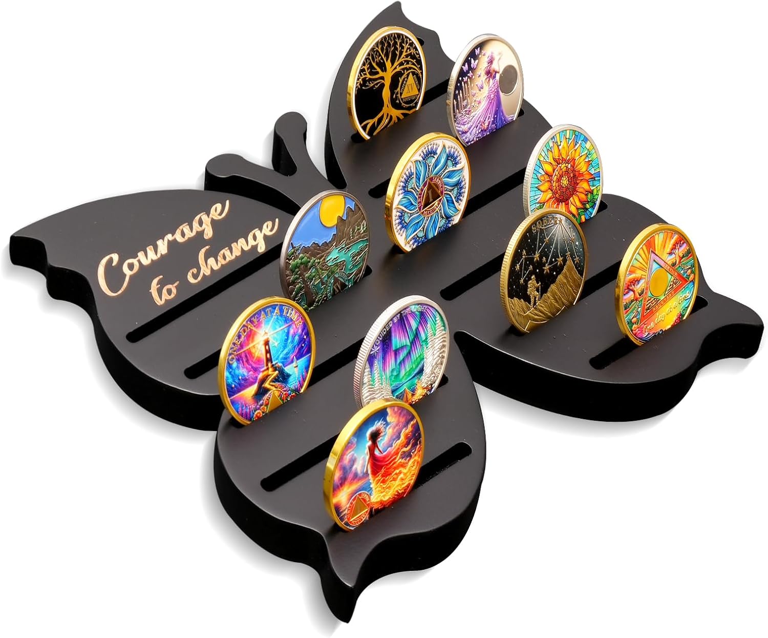 Solid Wood Sobriety Coin Holder Display Case with Courage to Change Design mysite