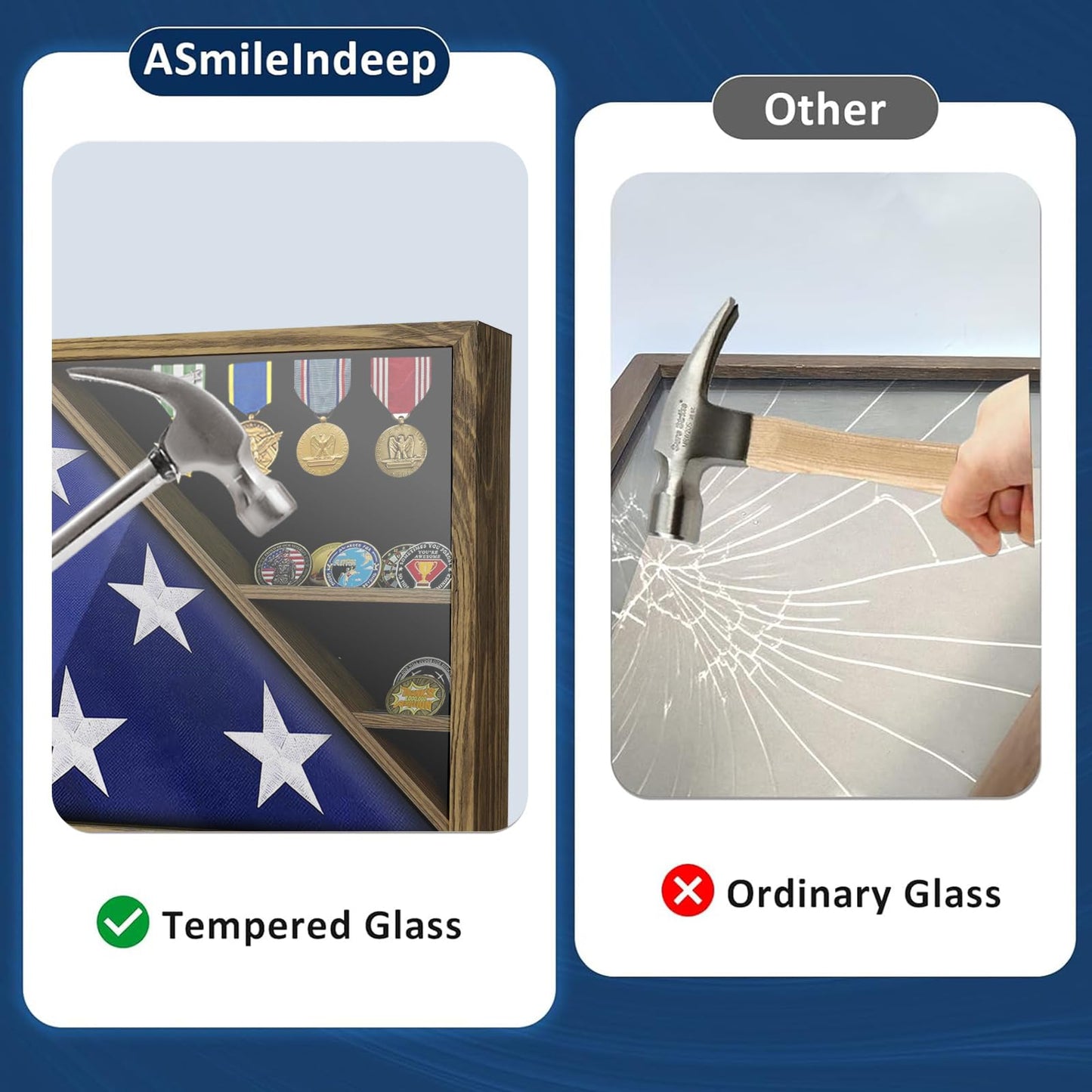 Military Burial Flag Box with HD Tempered Glass and Removable Dividers mysite