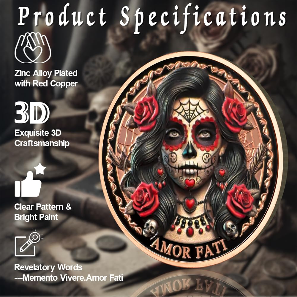 Amor Fati Day of The Dead Inspired Daily Stoic Reminder Memento Challenge Coin mysite