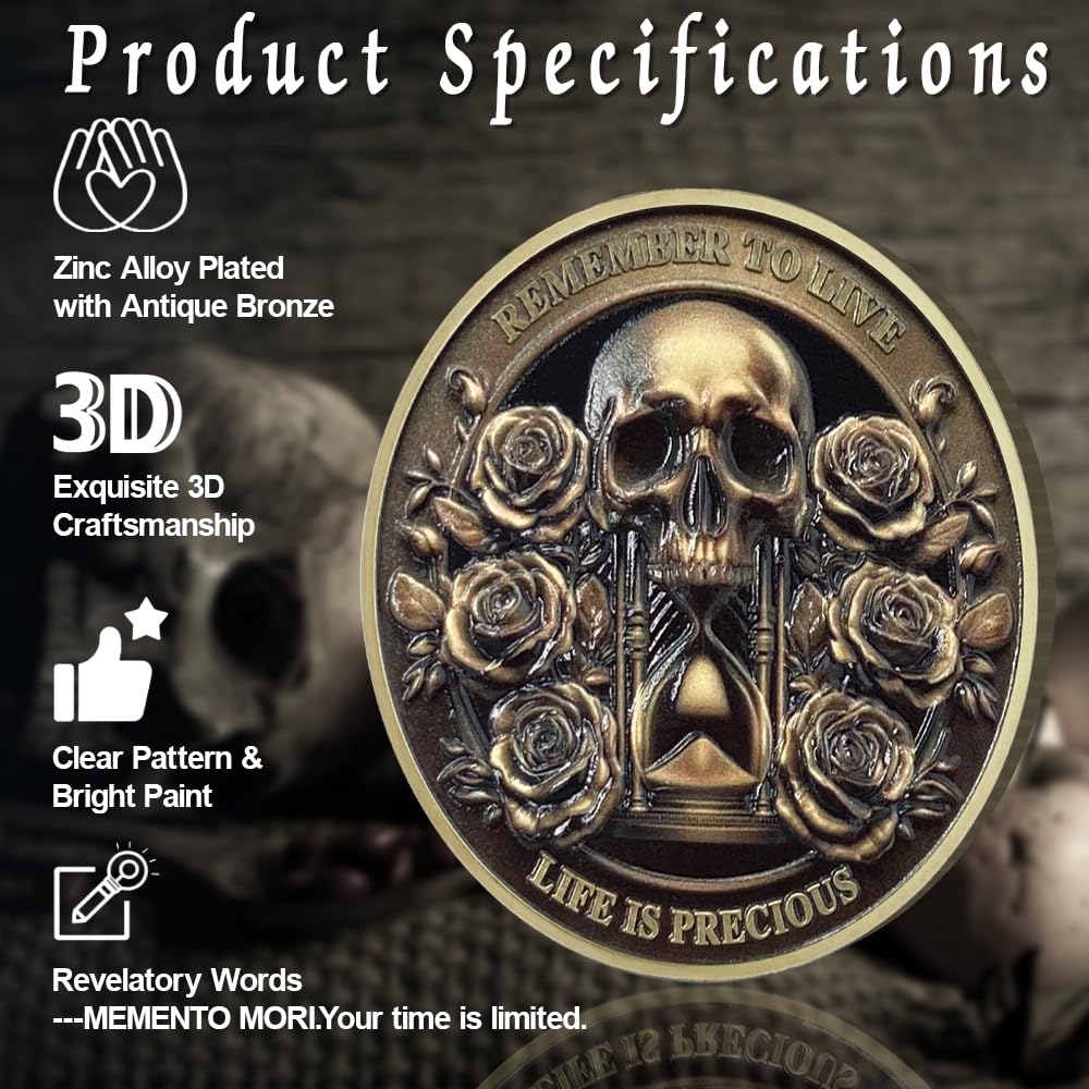 Inspirational Stoicism Memento Skull Challenge Coins mysite