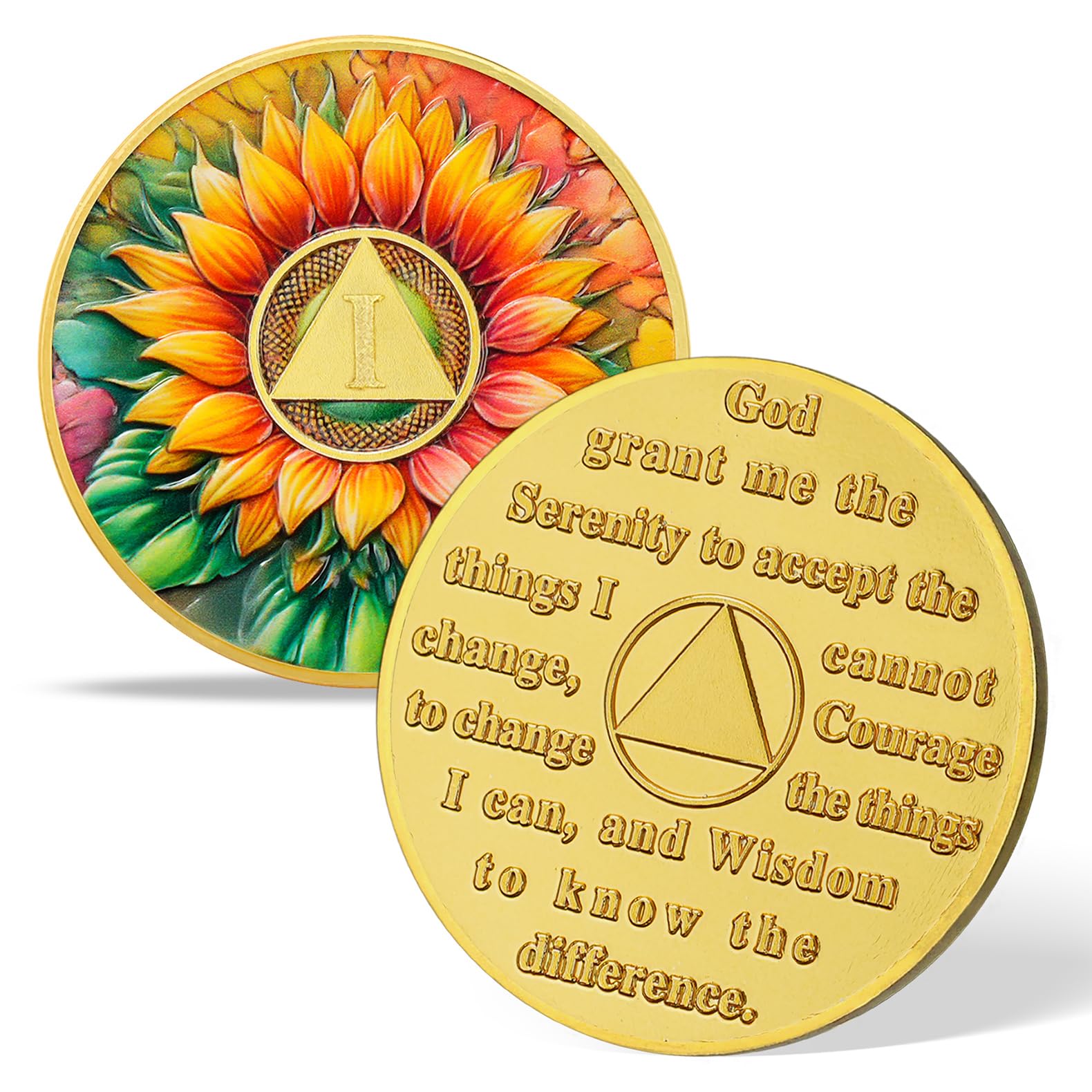 Personalized Sunflower Serenity Prayer Sobriety Coin Challenge Coin mysite