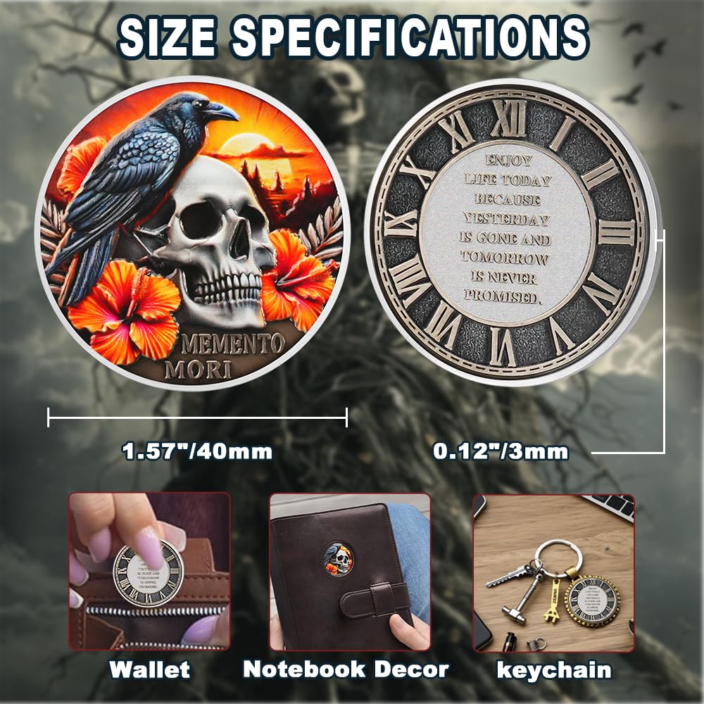 EDC Stoic Reminder Token Sunset & Floral Backgroind Inspiring Life & Death Stoicism Memento Mori Skull Challenge Coins mysite