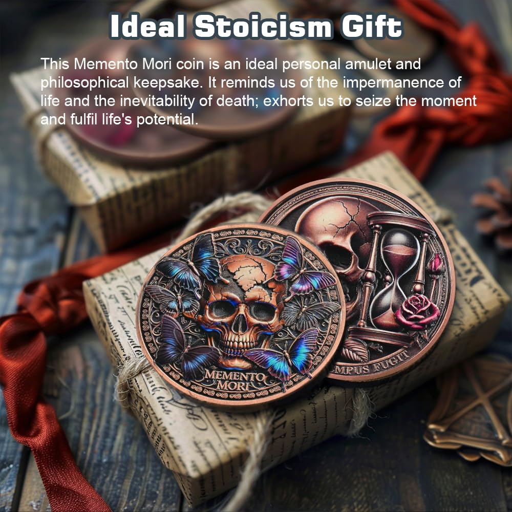 Tempus Fugit Inspirational Stoicism Memento Mori Coin Skull Challenge Coins mysite