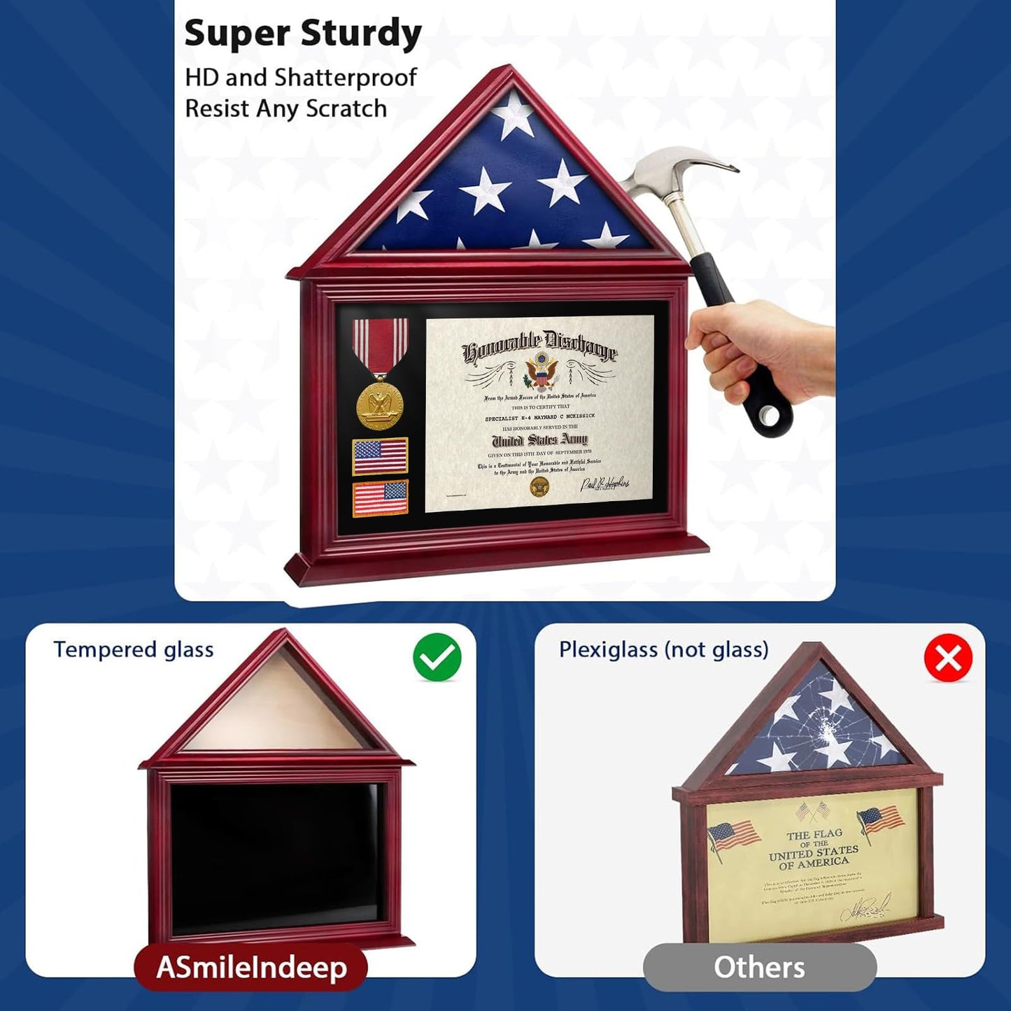 Mahogany Solid Wood Flag Certificate Display Case Box mysite