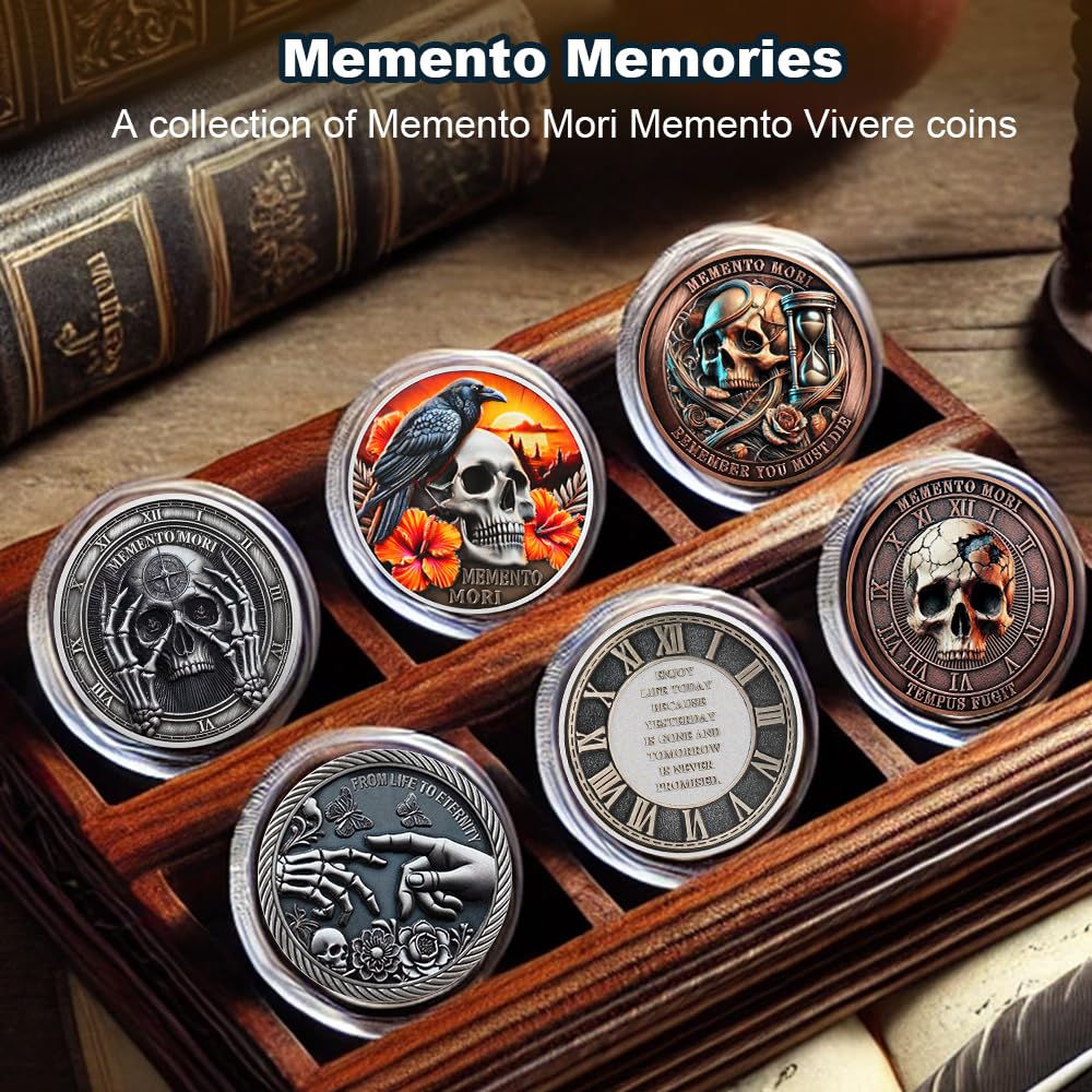 EDC Stoic Reminder Token Sunset & Floral Backgroind Inspiring Life & Death Stoicism Memento Mori Skull Challenge Coins mysite