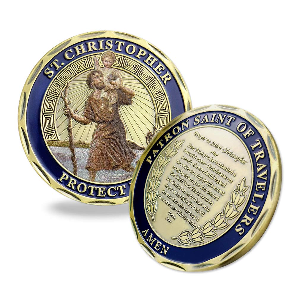 St Christopher Challenge Coin Protect Us Patron Saint of Travelers Prayer Safety St Christopher Car Medal Commemorative Gift mysite