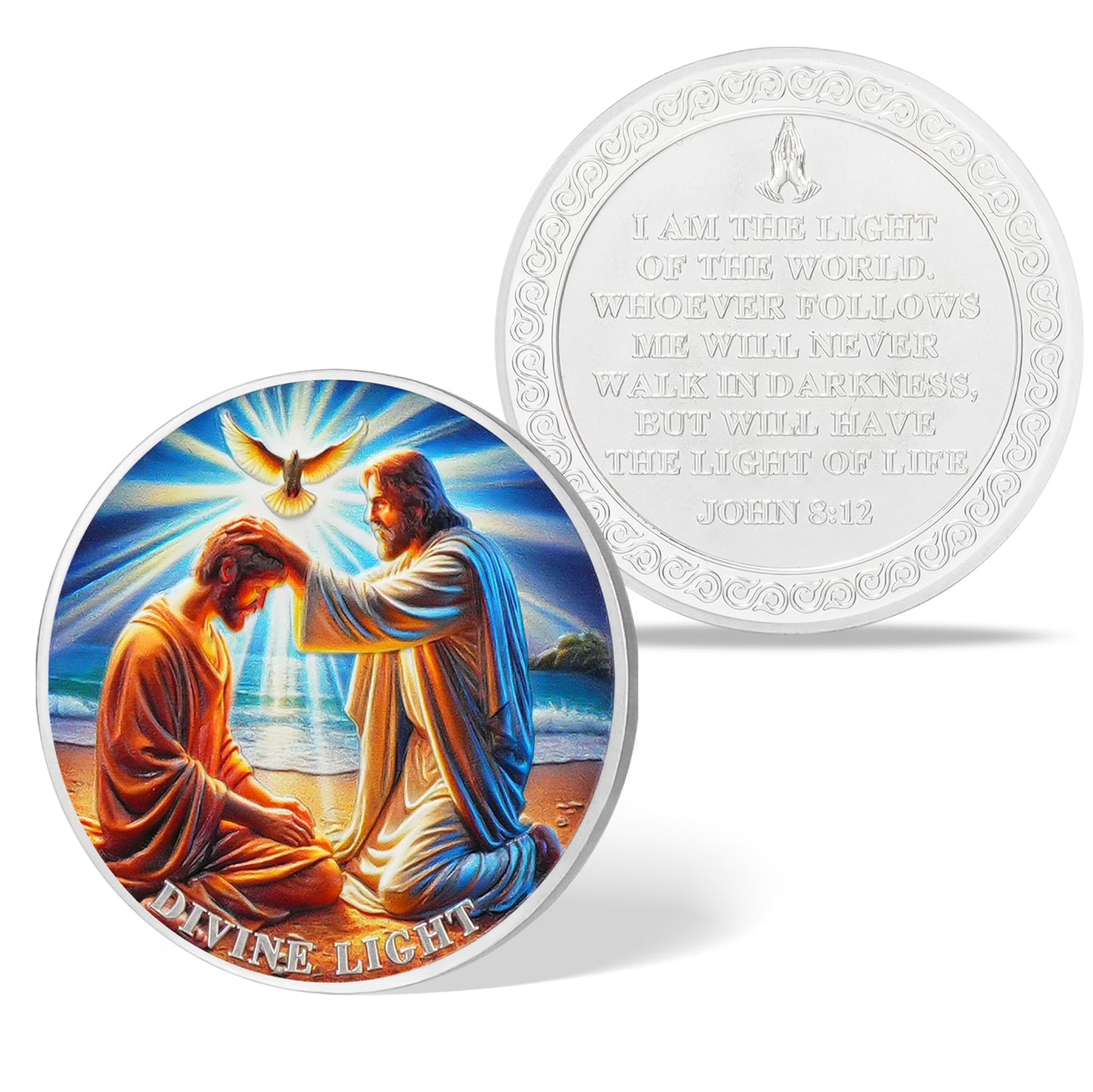 Divine Light Religious Coin Jesus Blessing Faithful with Dove & Light Symbo mysite