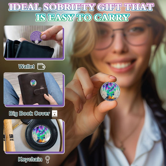 Guided by Northern Lights 90 Day Sobriety Coin - One Day at a Time 3 Month AA Coin, Alcohol Free Anniversary Recovery Chip with Token Capsule, Inspirational Sobriety Gifts for Men & Women amazon
