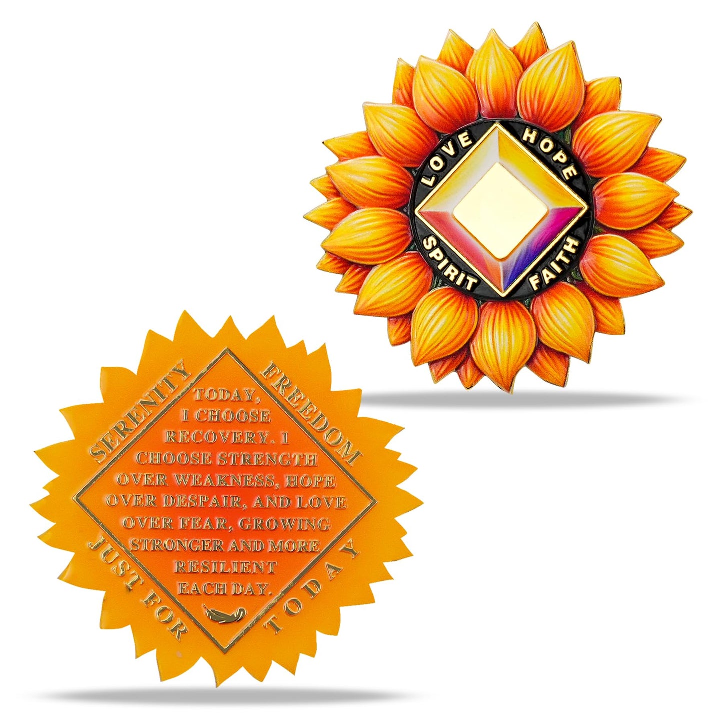 Personalized Sunflower Recovery Medallion Sobriety Coin with Serenity Message Love, Hope, Spirit & Faith Token Just for Today mysite