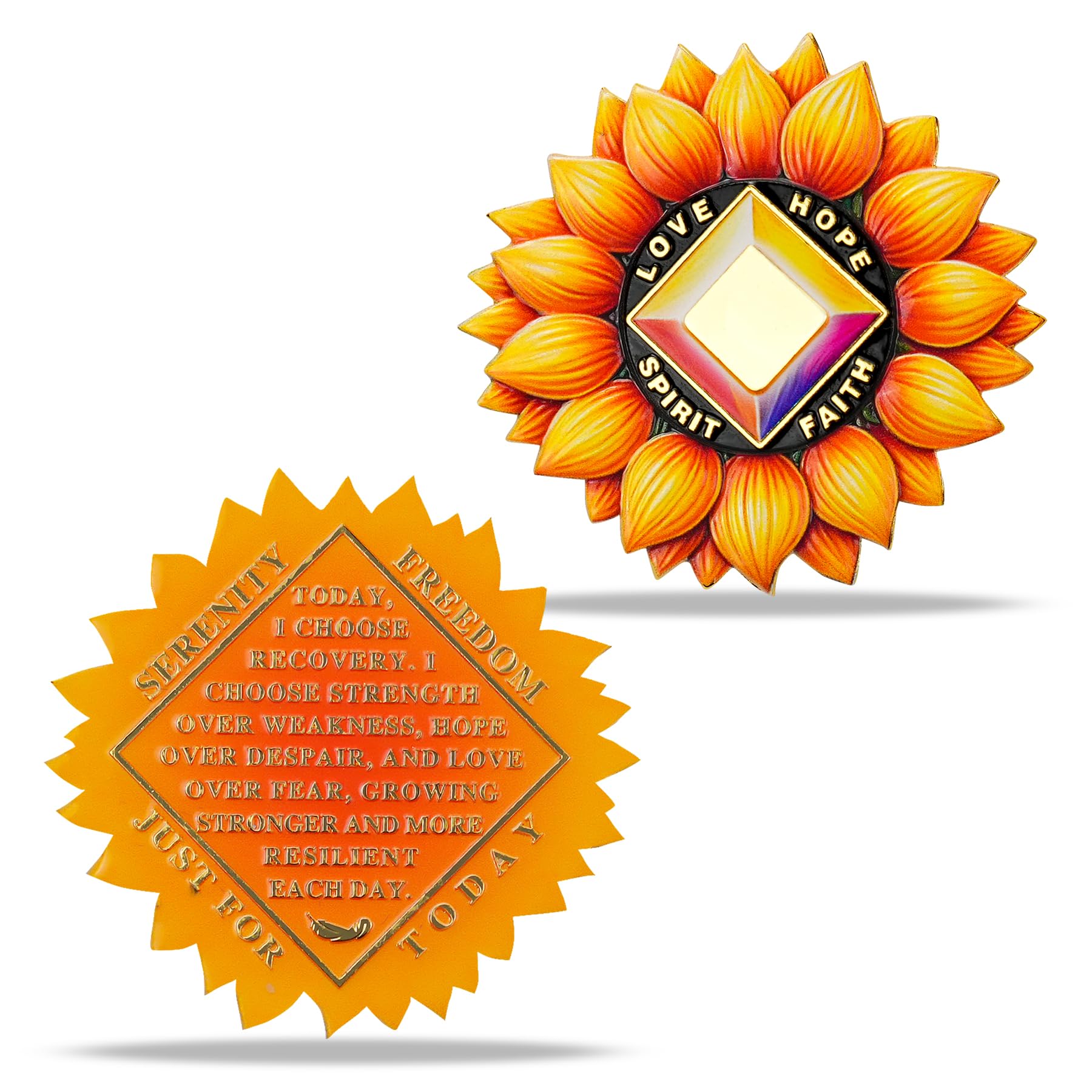 Personalized Sunflower Recovery Medallion Sobriety Coin with Serenity Message Love, Hope, Spirit & Faith Token Just for Today mysite