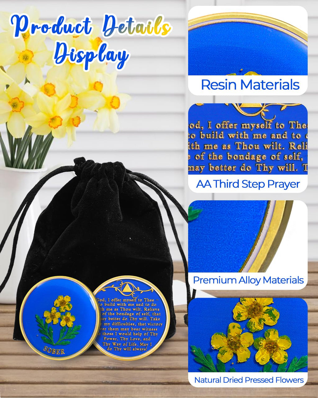 Handmade Daffodil Resin Sobriety Coin mysite