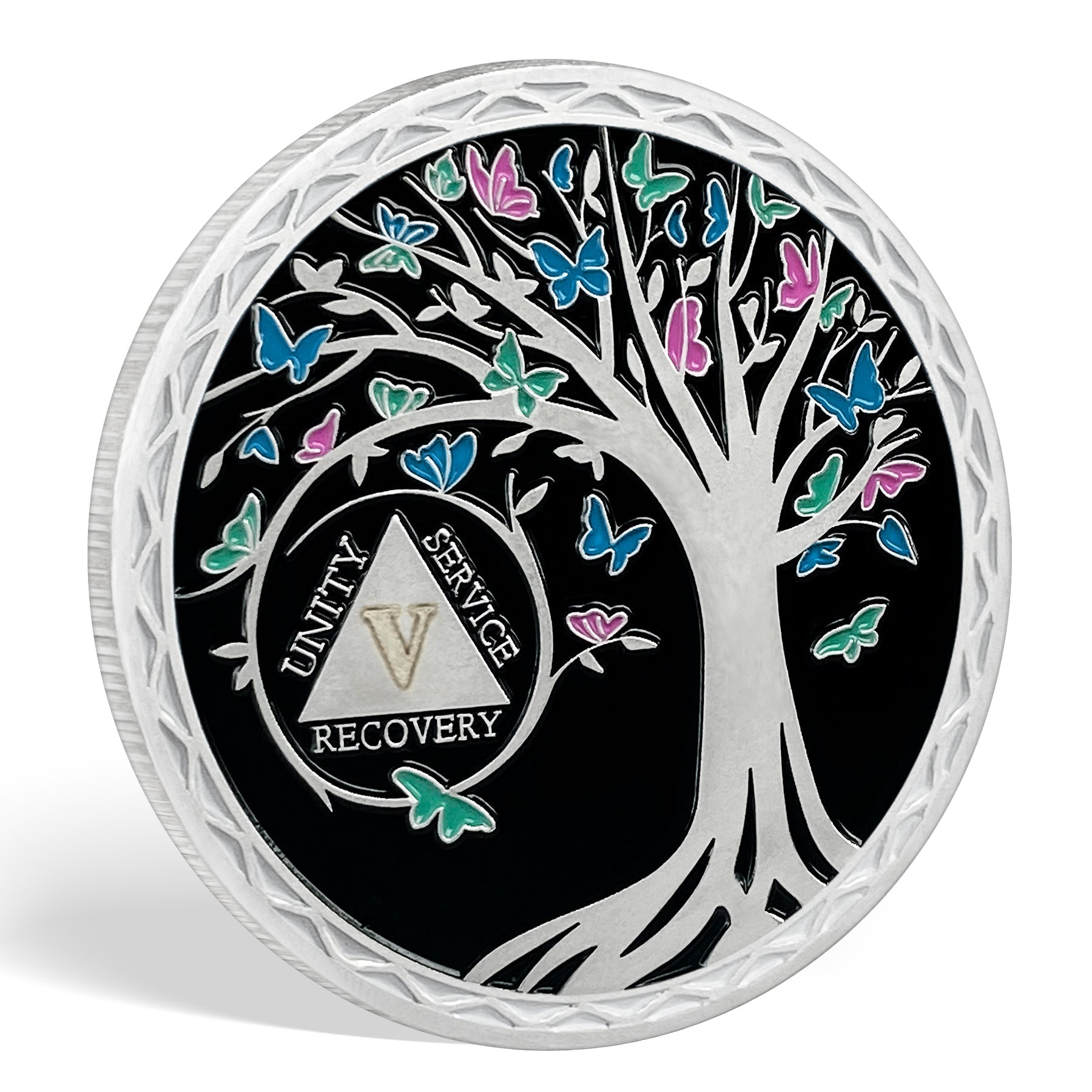 Personalized Butterfly Tree Recovery Sobriety Coin 3D Sliver AA Medallion Chip mysite