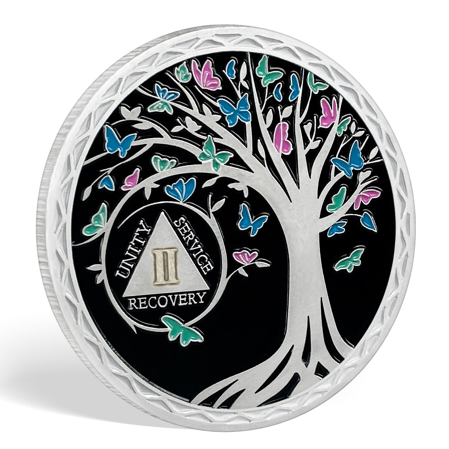 Personalized Butterfly Tree Recovery Sobriety Coin 3D Sliver AA Medallion Chip mysite