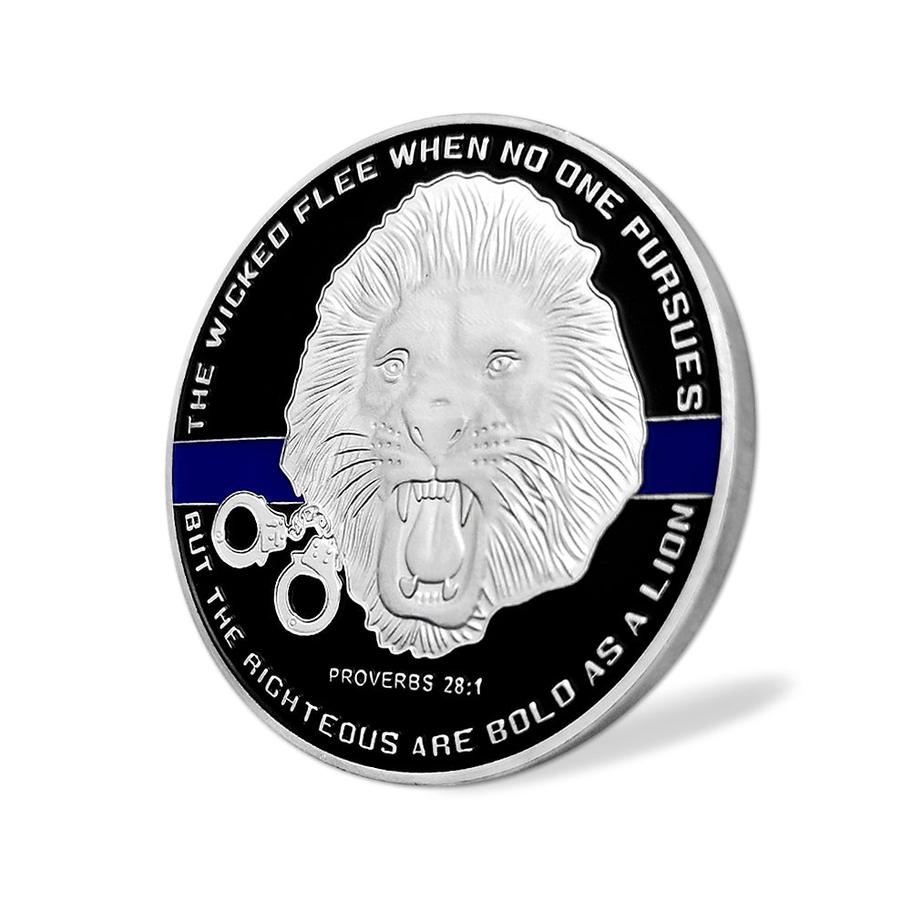 US Police Officer Thin Blue Line Lion Challenge Coin mysite