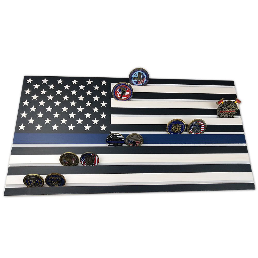 Thin Blue Line/ Stars and Stripes Engraving Challenge Coin Display mysite