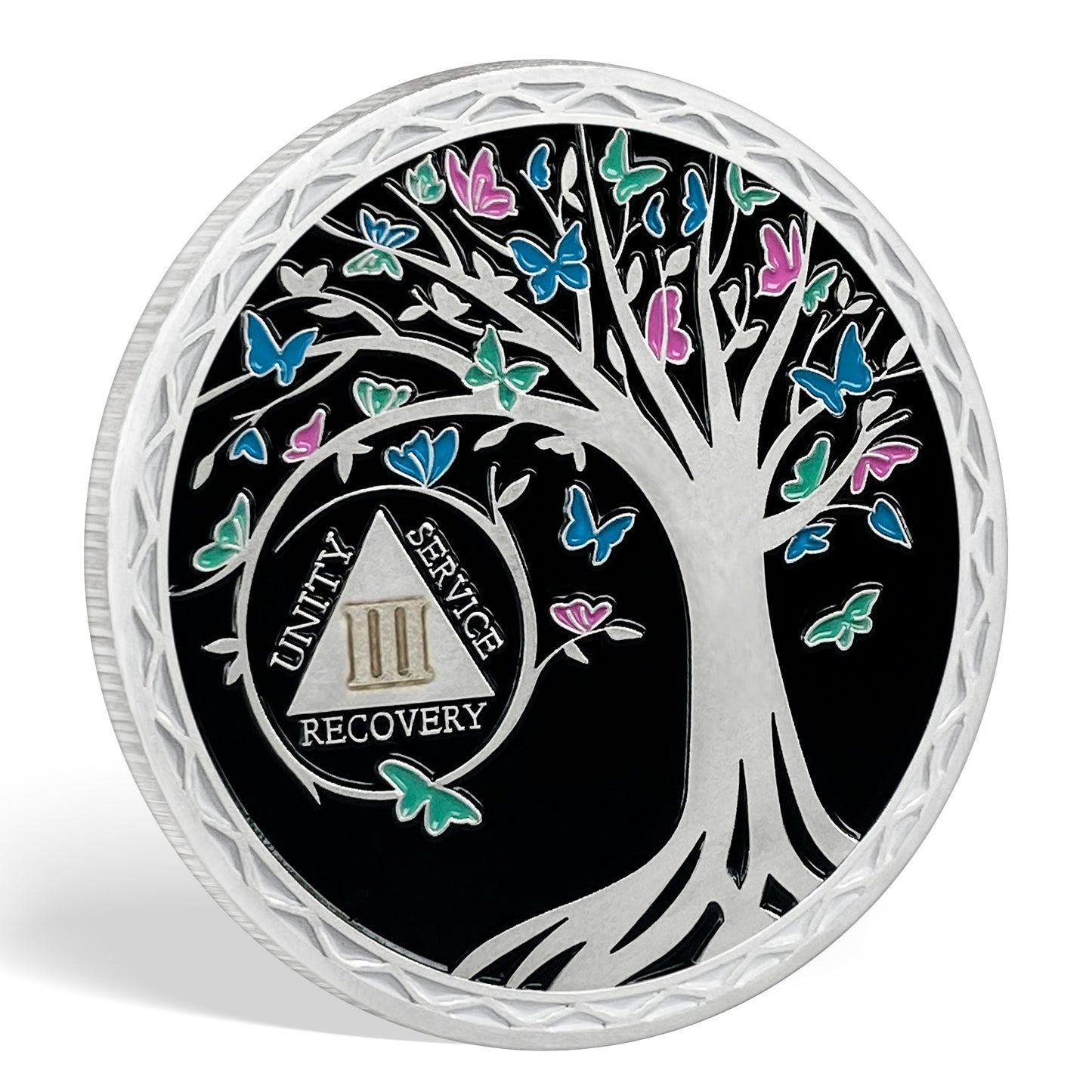 Personalized Butterfly Tree Recovery Sobriety Coin 3D Sliver AA Medallion Chip mysite
