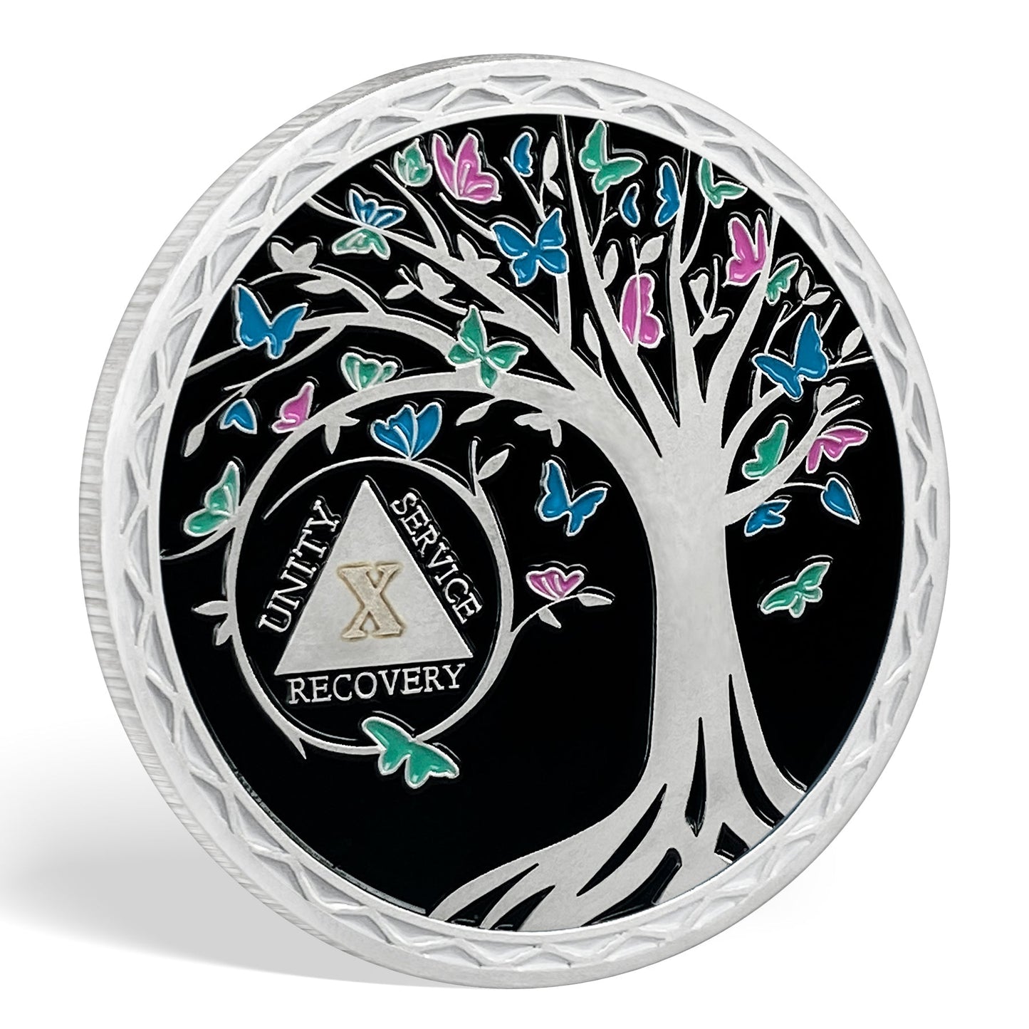 Personalized Butterfly Tree Recovery Sobriety Coin 3D Sliver AA Medallion Chip mysite