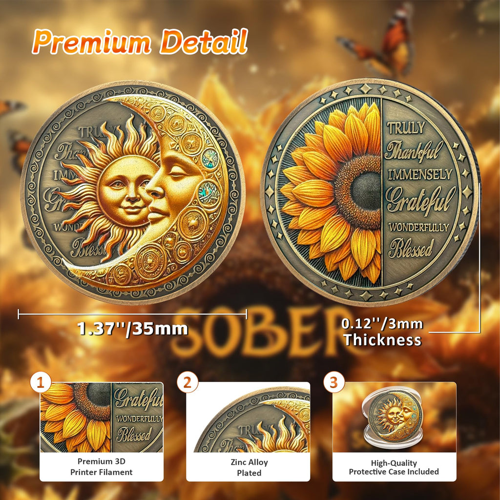 Celebrate Living Clean Narcotics Alcoholics Anonymous  Sunflower Blessing Sobriety Coin mysite