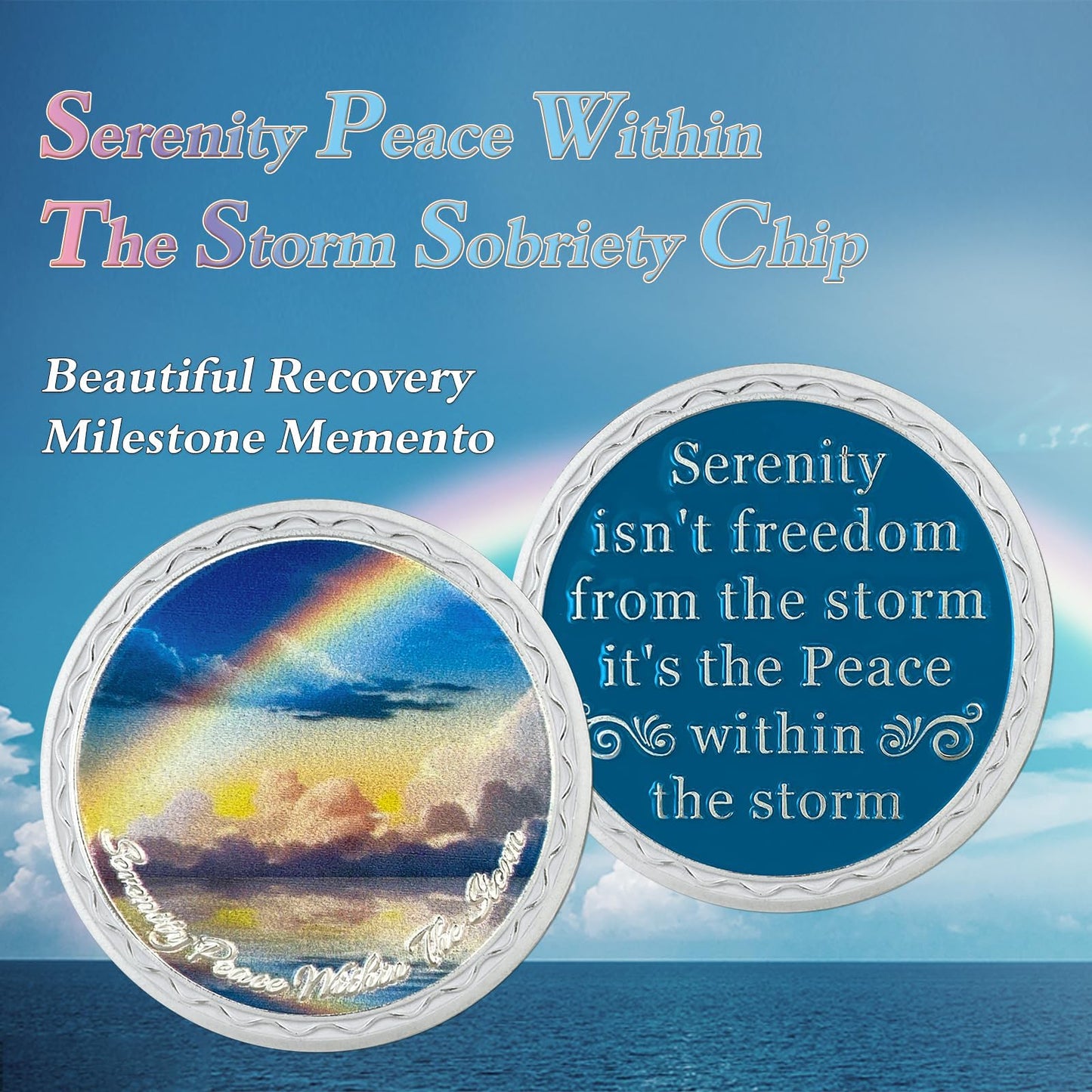 Rainbow Ocean Sobriety Coin with Inspirational Quote mysite