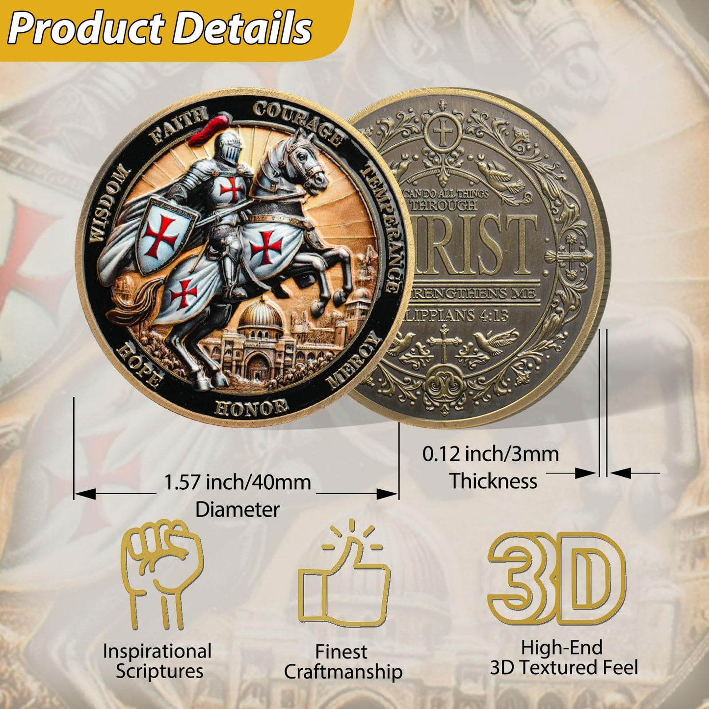 Philippians 4:13 Scripture Knights Templar Christian Challenge Coin mysite