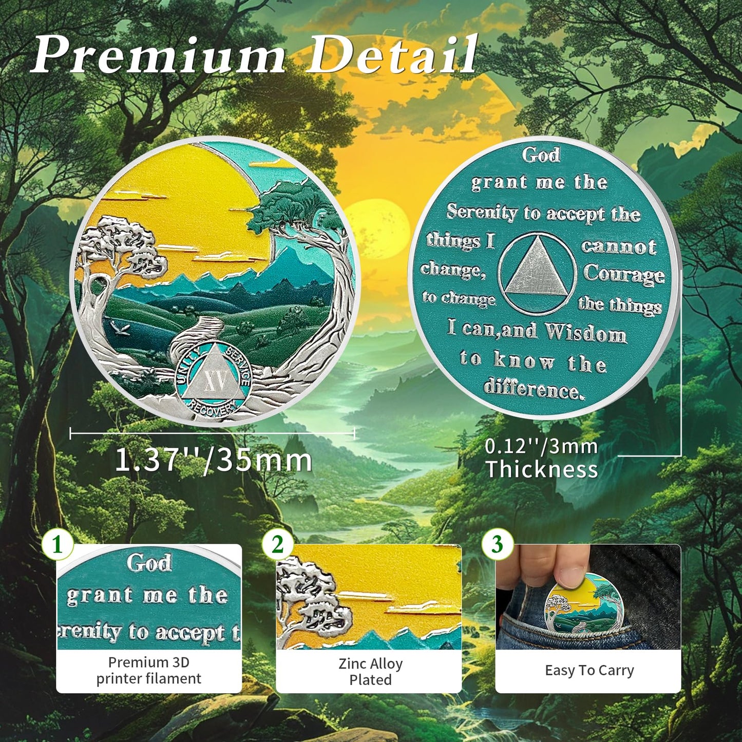 Recovery Sun Green Forest 1-25 Year Sobriety Coin mysite