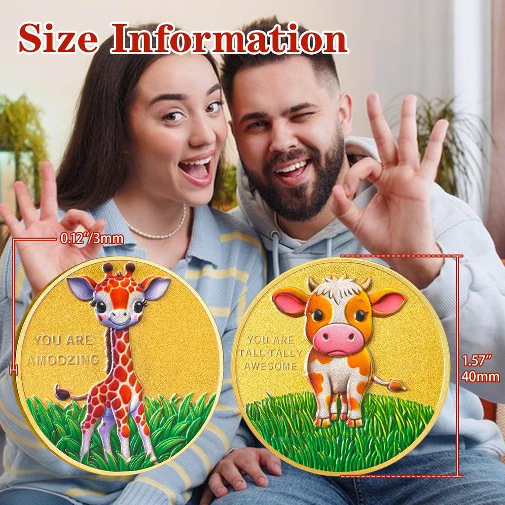 Cute Giraffe and Cow Design Motivational Coins mysite