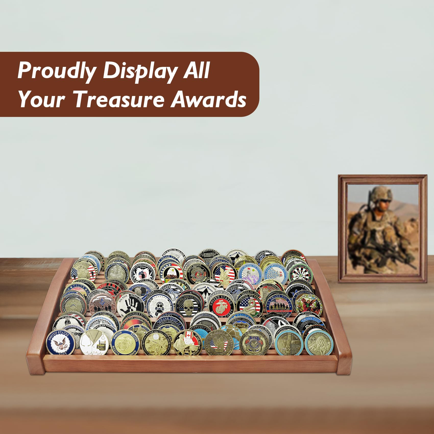 12 Rows Solid Wood  Coin Display Stand Holds 90-100 Coins mysite