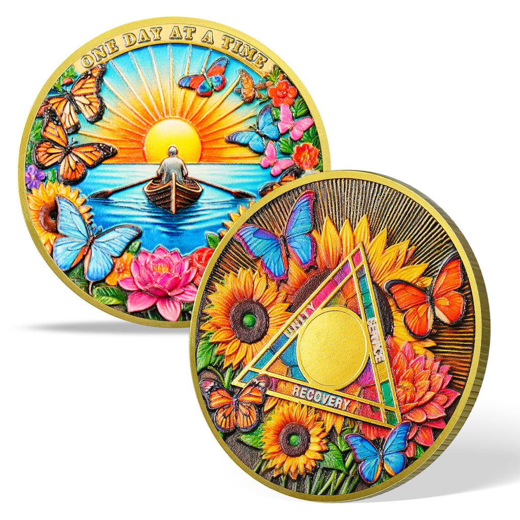 Flower Butterfly and Rising Sun Sobriety Coin mysite