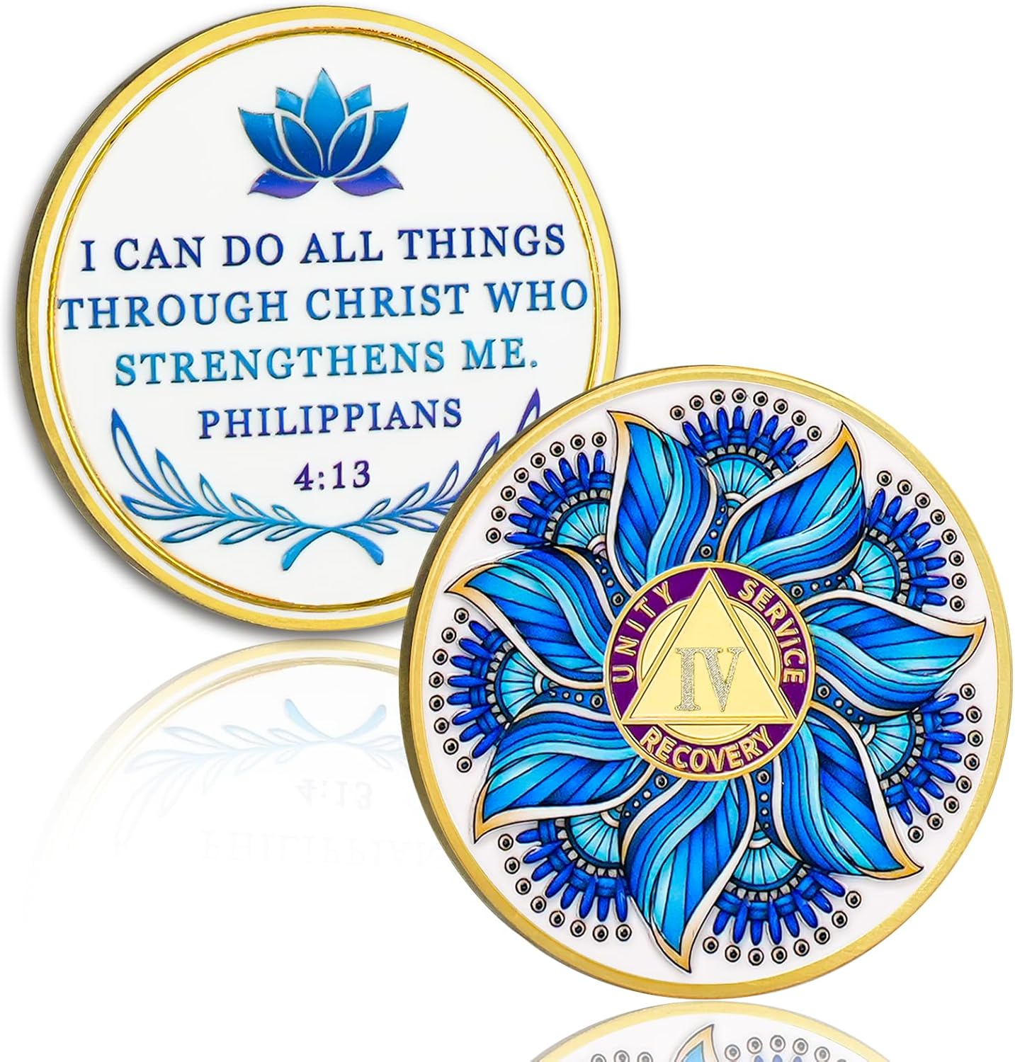 Personalized Recovery & Growth Blue Lotus Sobriety Coin mysite