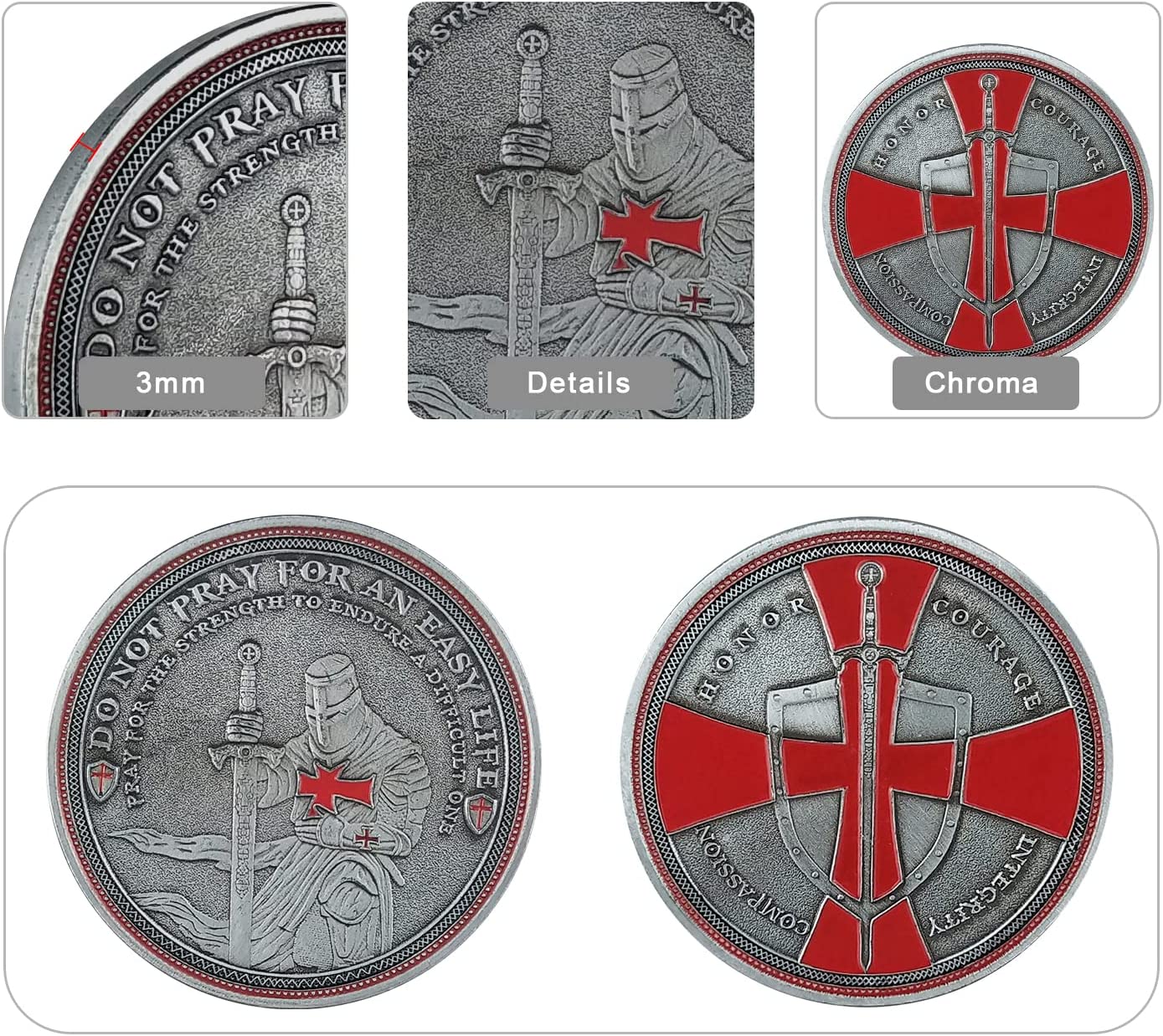 Knight Templar Challenge Coin Red Cross Religious Coin Collection Commemorative Gift mysite
