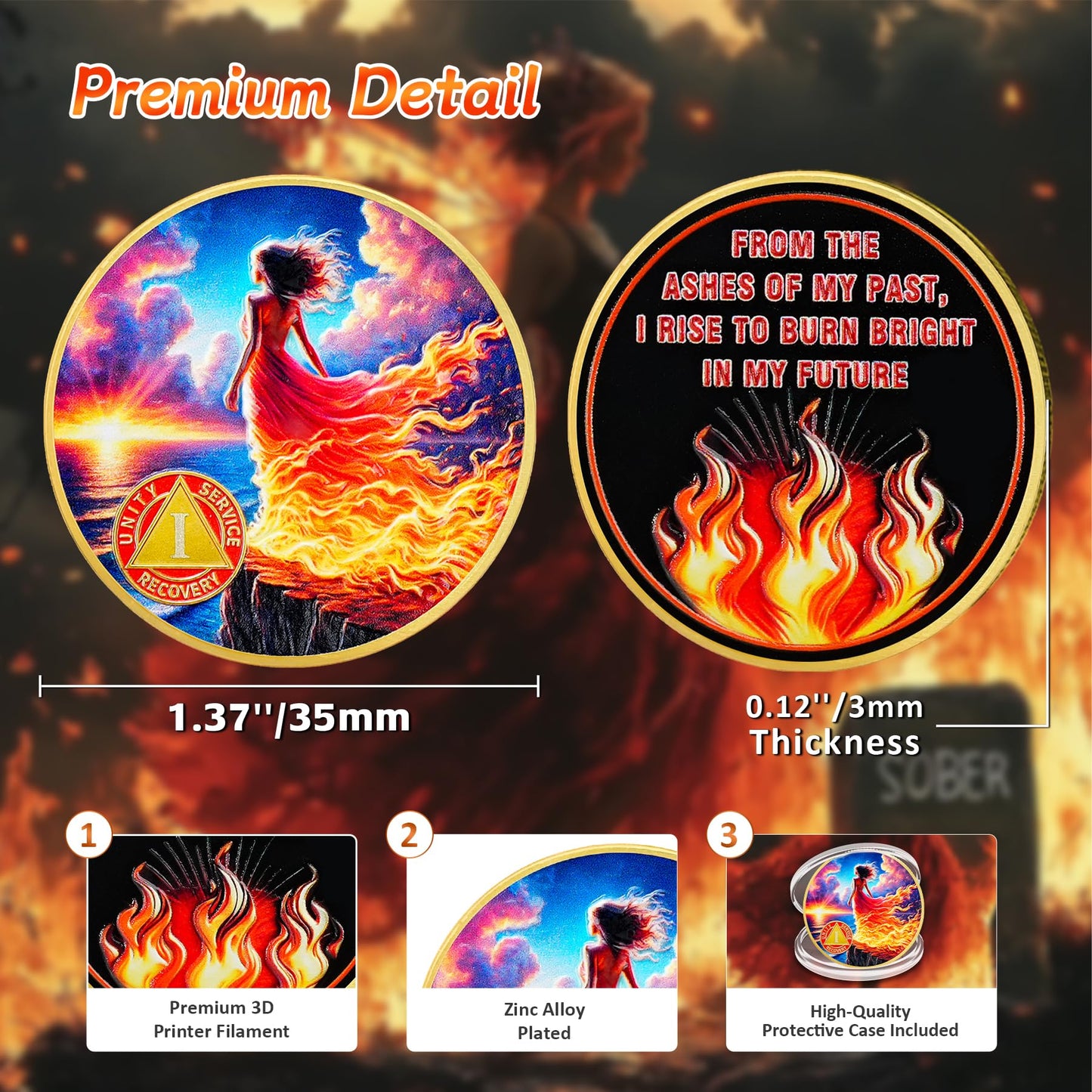 Personalized Rising from The Ashes One Year Reborn Fairy Sobriety Coin mysite