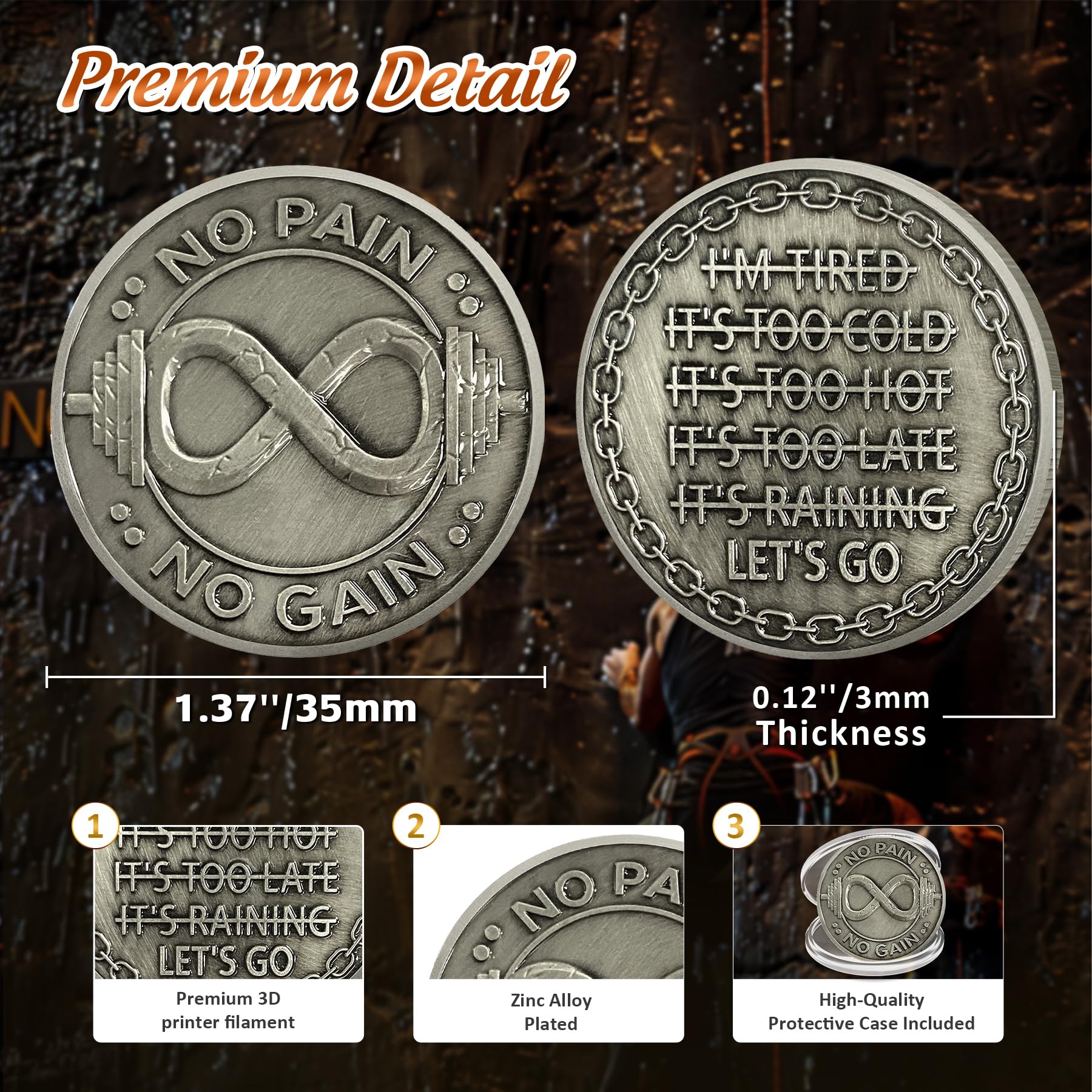 No Pain No Gain Inspirational Motivational Infinity Challenge Coin mysite
