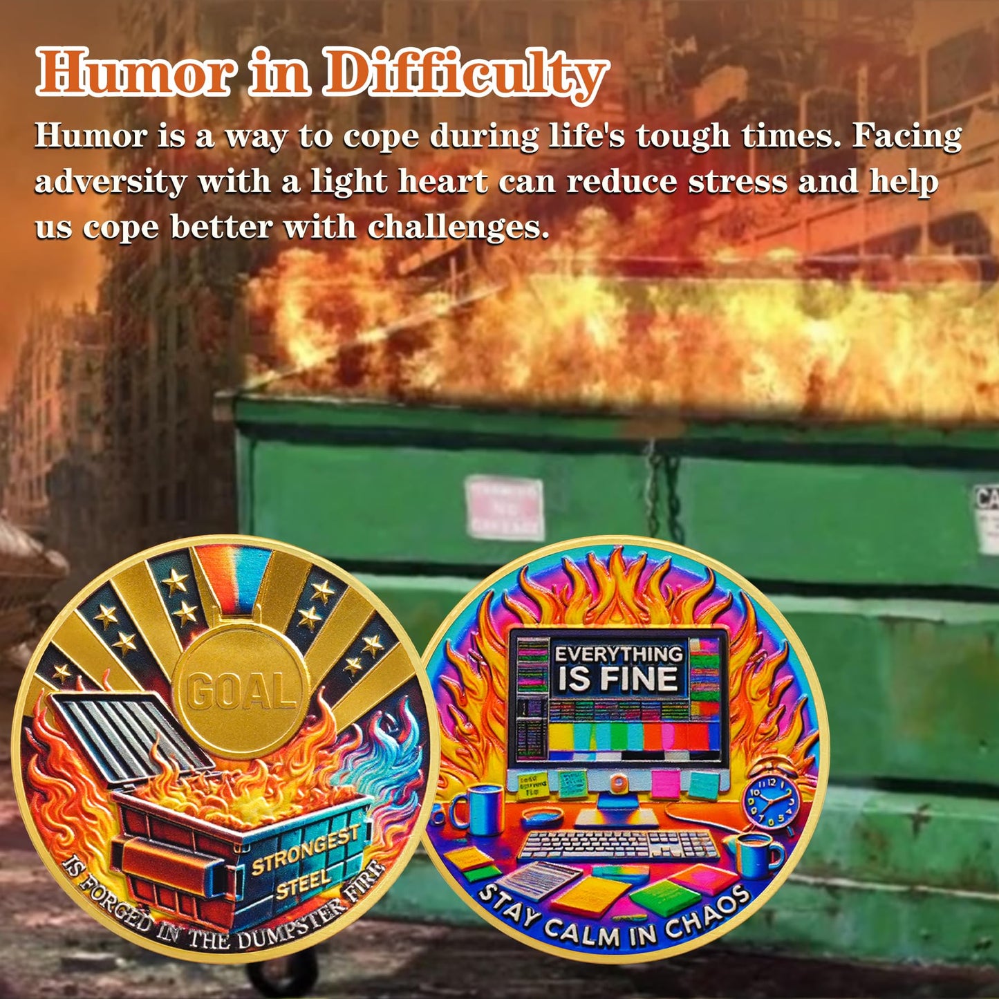 Stay Calm in Chaos Motivational Dumpster Fire Challenge Coin mysite