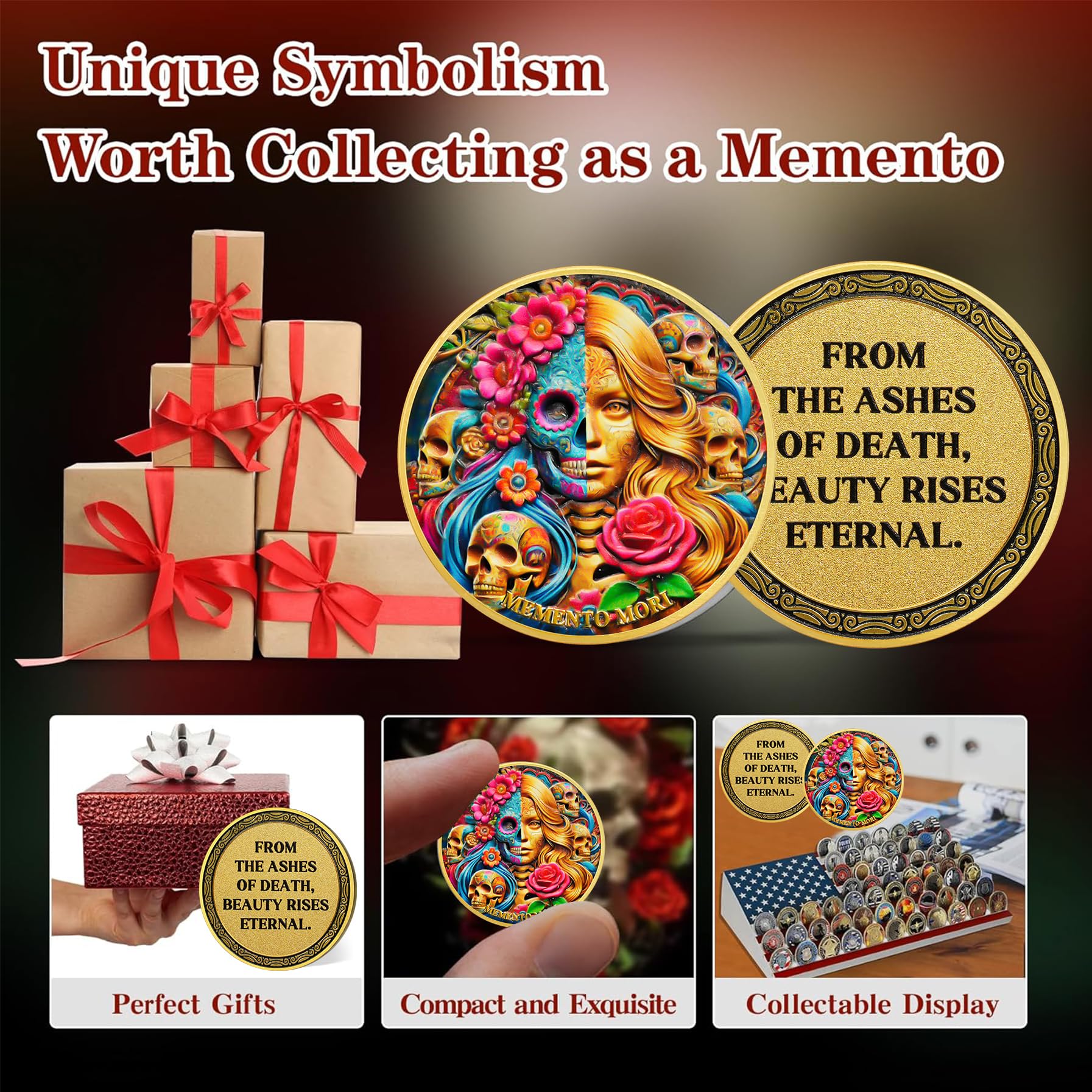 Colorful Stoic Flower Skul Memento Mori Coin mysite