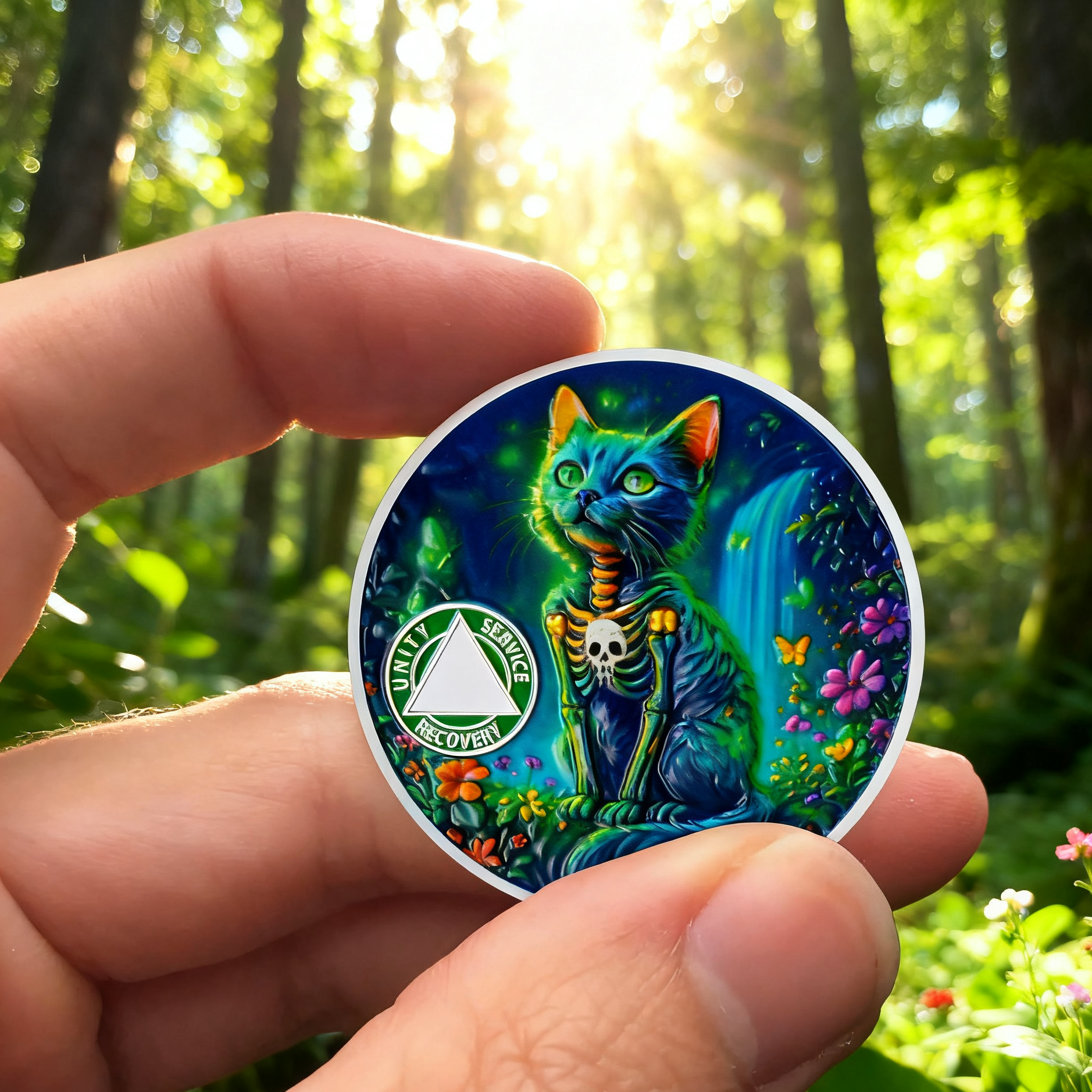 Personalized Glow Forest Cat Sobriety Coin mysite