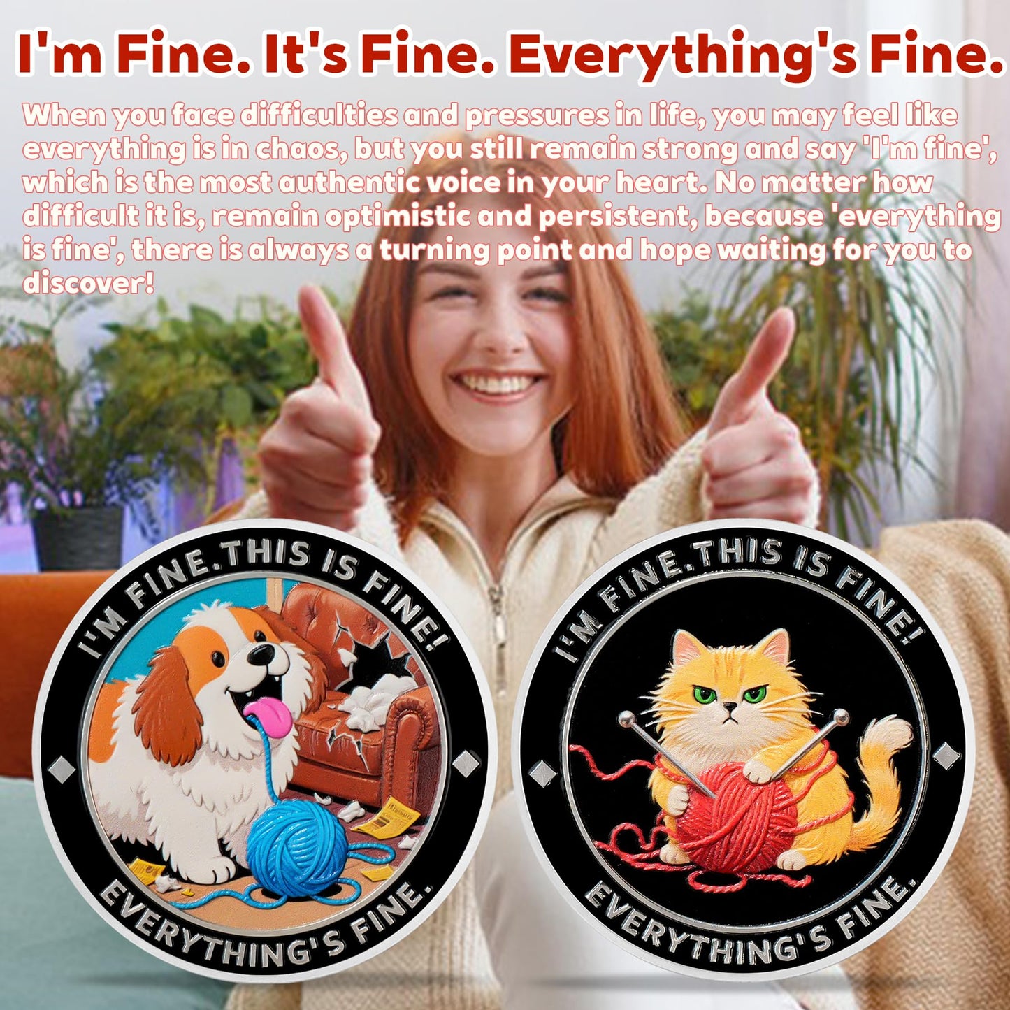 I am Fine It is Fine Everything is Fine Challenge Coins with Dog Cat Design mysite