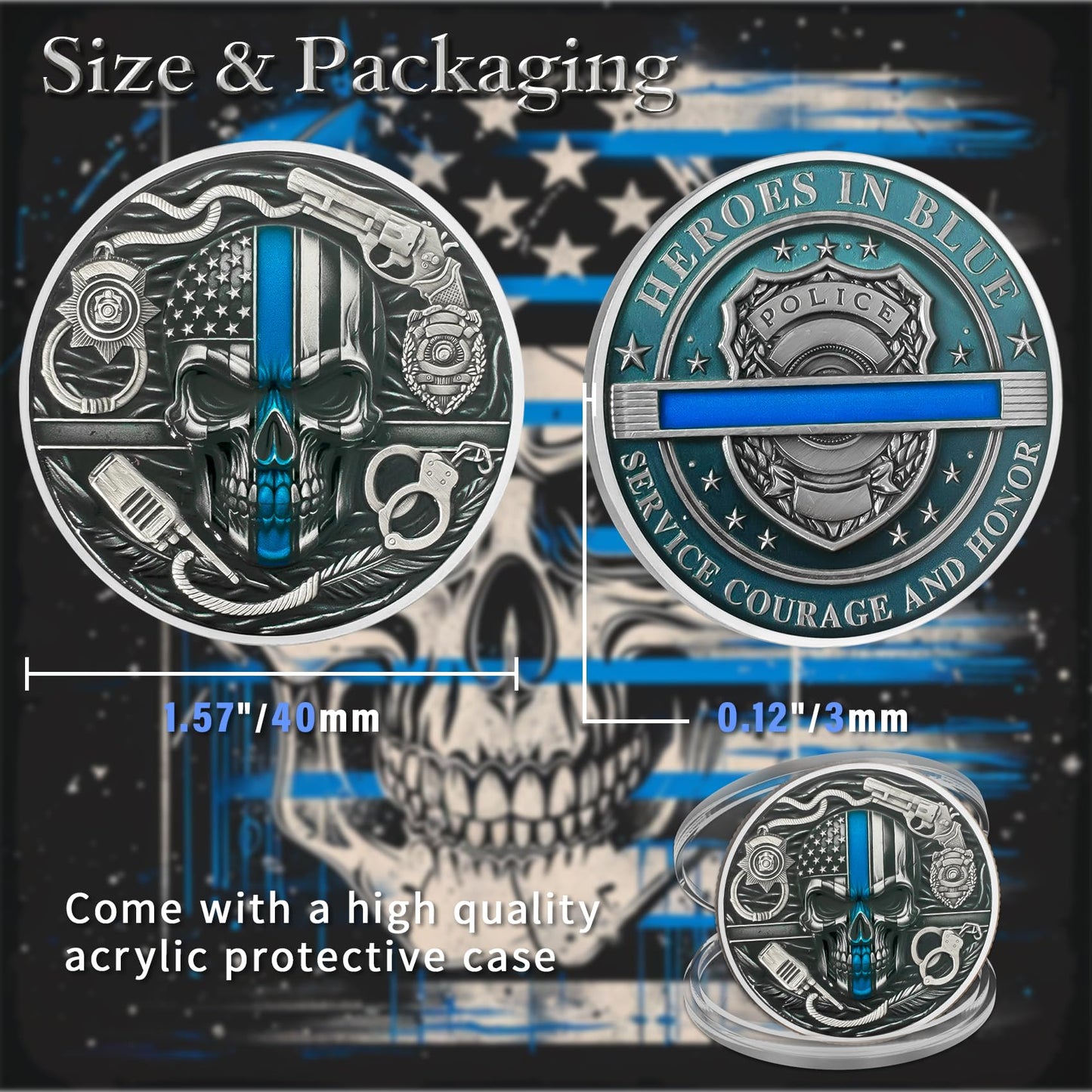 Thin Blue Line Skull Police Officers Prayer Coin mysite