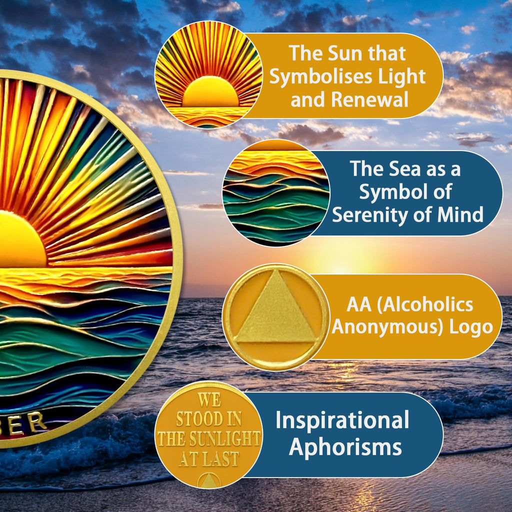 Colourful Sea Gold Sunrise Sobriety Coin mysite