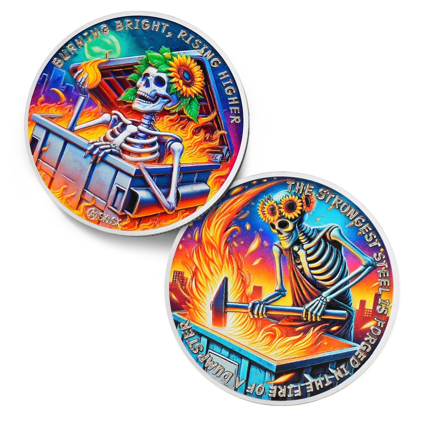 Sunflower Skull Dumpster Fire Challenge Coin mysite