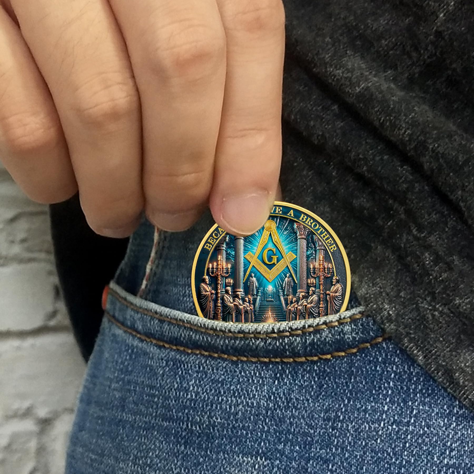 Gold & Blue Round Prayer Masonic Coins mysite